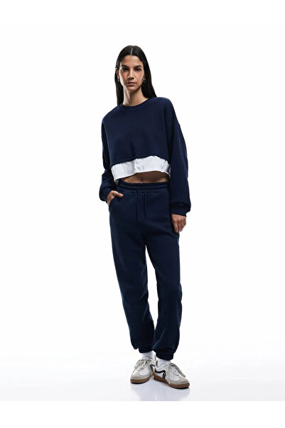 Koton Marineblaue Damen-Jogginghose mit Taschen und Schnürung an der Taille 6...