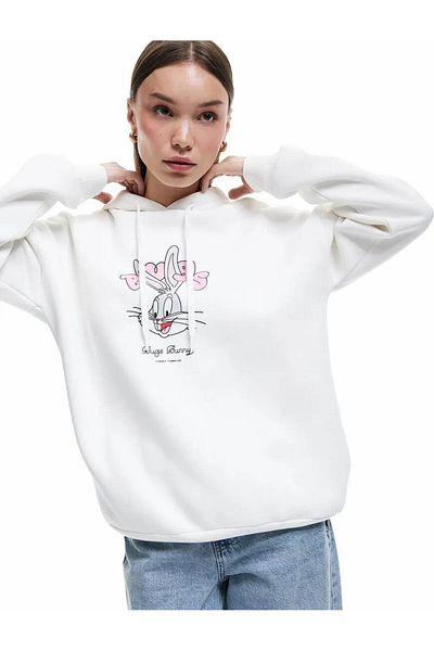 Koton Bugs Bunny Licensed Back Printed Ecru Women's Sweatshirt 6Wal10159Ik