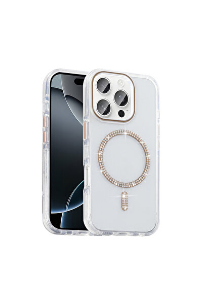 Nezih Case Apple iPhone 15 Pro Max Kılıf Taşlı Tasarım Magsafe Şarj Özellikli Silikon Kapak