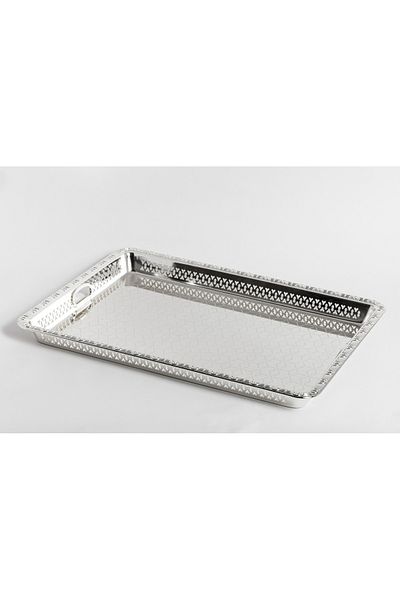 Bin Shihon Luxurious rectangular serving tray with decorative edges made of stainless steel