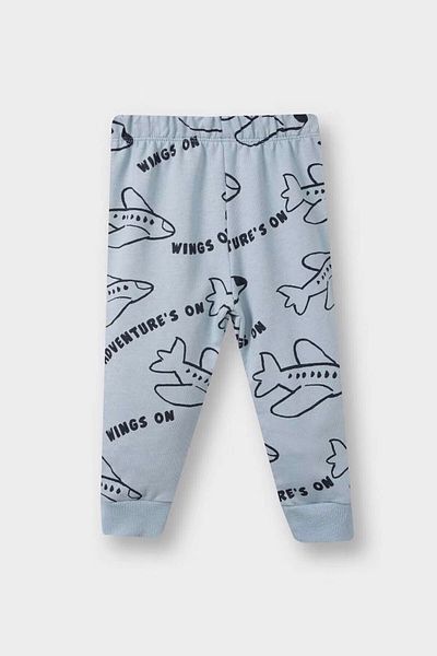 DeFacto 2-Piece Printed Sweatshirt Sweatpants Blue Baby Boy Bottom-Top Set F0219A5/Be523