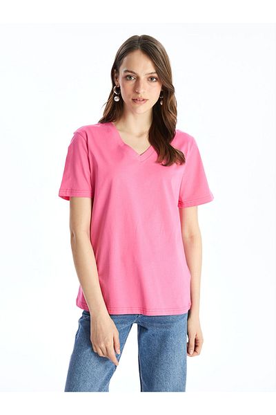 LC Waikiki New Season V-Neck Plain Short Sleeve Women's T-Shirt - S4Aj06Z8