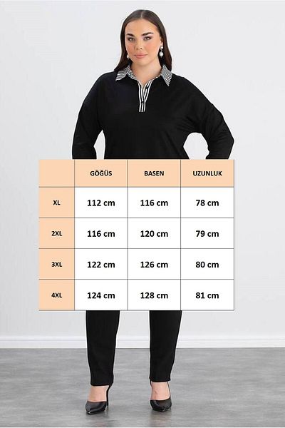 FOR ESRA BIG TREND Women's Navy Plus Size Lapel Hem Striped Woven Shirt Detail Side Oval Cut Flexible Viscose Blouse