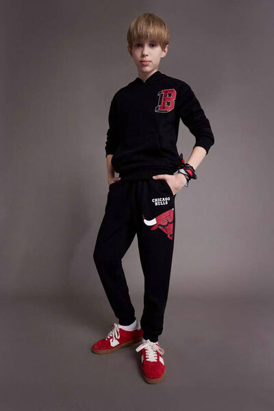 DeFacto Nba Chicago Bulls Buy Elastic Cuffed Jogger Black Boys' Sweatpants D8...