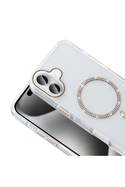 Nezih Case Apple iPhone 16 Pro Max Kılıf Taşlı Tasarım Magsafe Şarj Özellikli Silikon Kapak