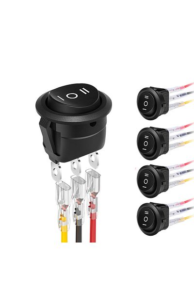 Choice1 5pcs 5pcs 12 Volt 3 Way Round Rocker Switch 3 Position ON/Off/ON Rocker Switch 3 Pin 6A/250V AC 10A/