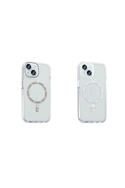 Nezih Case Apple iPhone 15 Plus Kılıf Taşlı Tasarım Magsafe Şarj Özellikli Silikon Kapak