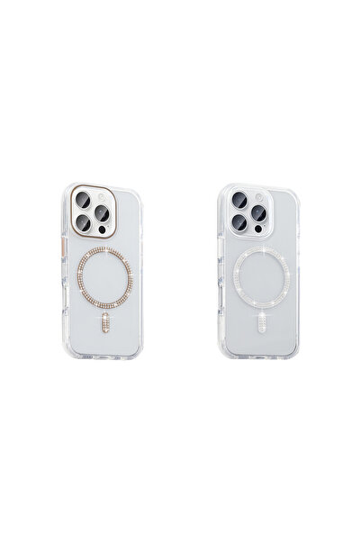 Nezih Case Apple iPhone 15 Pro Max Kılıf Taşlı Tasarım Magsafe Şarj Özellikli Silikon Kapak