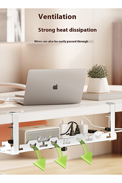 KidLe Cable Management Under Desk No Drill Under Desk Cable Management Tray -Sturdy Steel Desk Cord