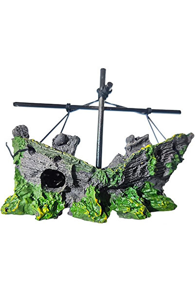 OEM Epavă Decorativă pentru Acvariu – Ornament Realist din Rășină cu Catarg ș...