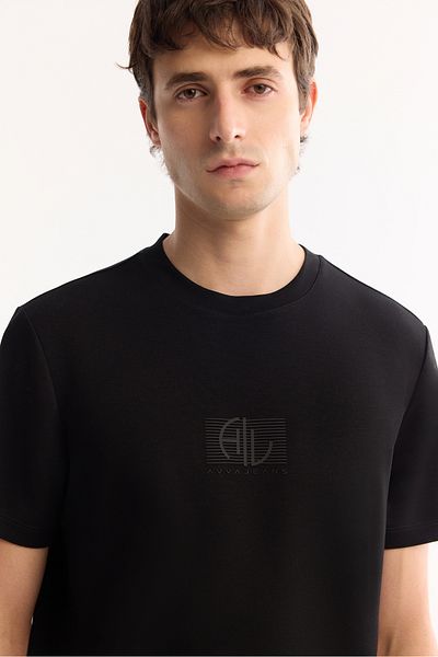 Avva Men's Black Crew Neck Injection Printed Interlock T-Shirt A52Y1020