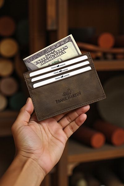 Frank Martin Double Sided Coin Pocket Classic Crazy Genuine Leather Card Holder Brown