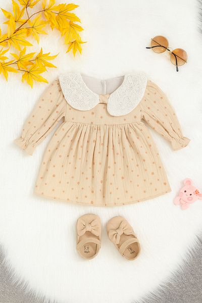 mini mia 100% Cotton Dress with Polka Dot Baby Collar