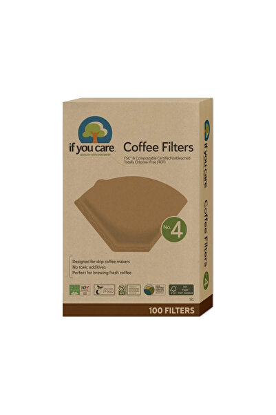 If You Care Filtre de cafea mărimea 4, nealbite, fără clor, compostabile, 100 buc., If You Care
