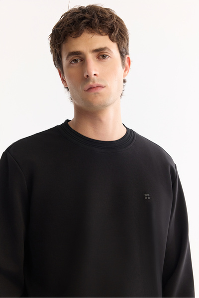 Avva Men's Black Crew Neck Fit Rib Interlock Sweatshirt A52Y1271