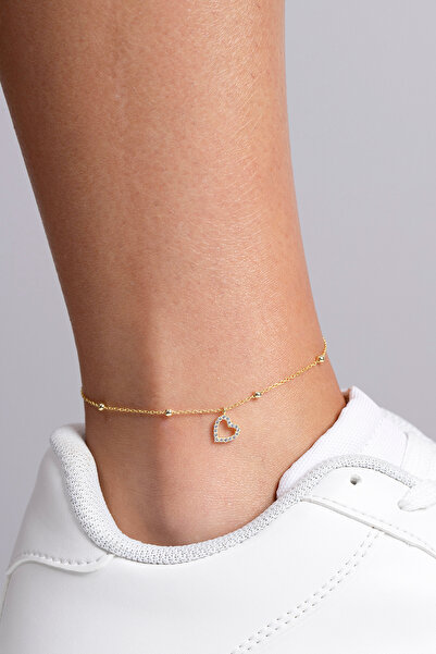 Elika Silver 925 Ayar Gümüş Top Zincirli Kalp Halhal / Altın Kaplama