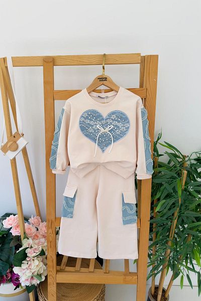 Minigimin Cicileri Mini Girl's 2-Piece Set with Heart Sequin Detail and Cargo Pocket - Podra