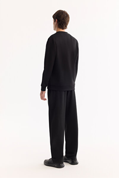 Avva Erkek Siyah Bisiklet Yaka Pamuklu Bi-Stretch Baskılı Regular Fit Sweatshirt A52Y1215