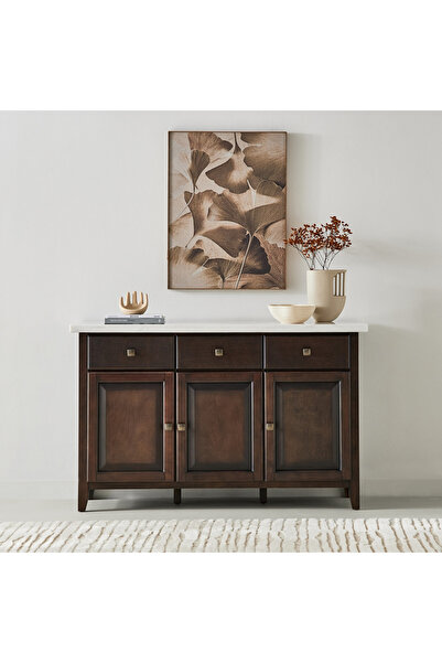Home Box Orlando 3-Door Genuine Marble Top Sideboard with 3 Drawers