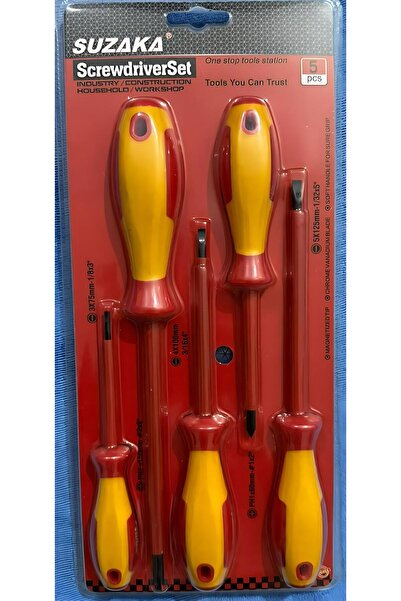 SUZAKA مجموعة أدوات مفك براغي معزولة مكونة من 5 قطع (PH1x80mm، PH2x150mm، 3x7...