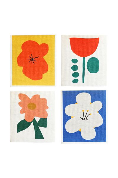 Choice1 4pcs Flowers 4/8Pcs Swedish Dishcloths for Kitchen, Reusable Compostable Kitchen Cloth Cellulose Spo