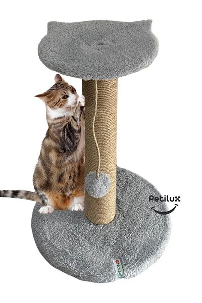 Petilux Jute Drawstring Single Scratching Post with Cat Head Figure Step Top