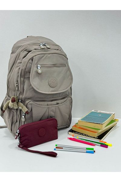 Sanmorris Unisex Water Resistant Crinkle Fabric Backpack with Laptop Compartment and Hanging Pen Holder