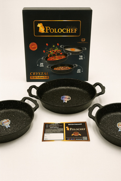 Rivorn Polochef Crystal Granite Casting 3-Piece Pan Set – 18/20/22 Cm, Oven Safe, Non-Stick, 5 Years Warranty