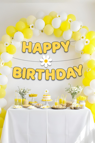 Parti Atölyesi Yeni Papatya Happy Birthday Banner Büyük Boy 20*340 CM