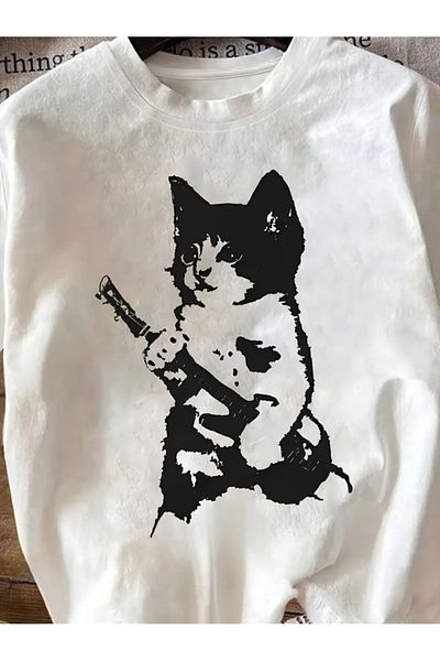 Touz Moda Rock Star Cat Unisex Oversize T-Shirt