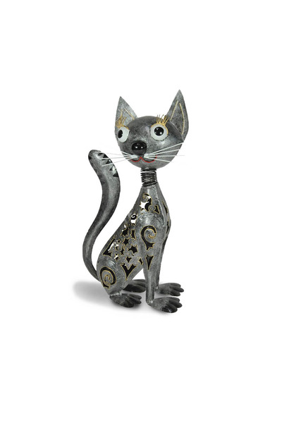 OEM Decoratiune metalica gradina Pisica gri 45x25x15 cm