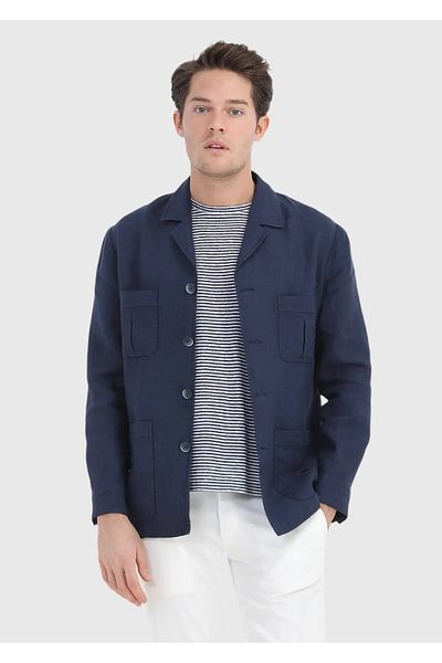 Ramsey Navy Blue Plain Slim Fit Cotton Blend Jacket