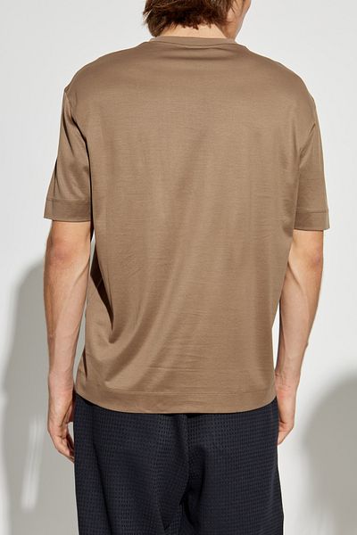 Emporio Armani Men's Crew Neck Pocket Detail Short Sleeve Cotton Brown T-Shirt Em002978 Af10761-U6189