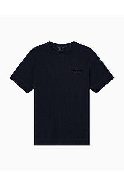 Emporio Armani Men's Delicacy Processed Logo Short Sleeve Crew Neck Cotton Navy Blue T-Shirt Em002832 Af12955-Ub118