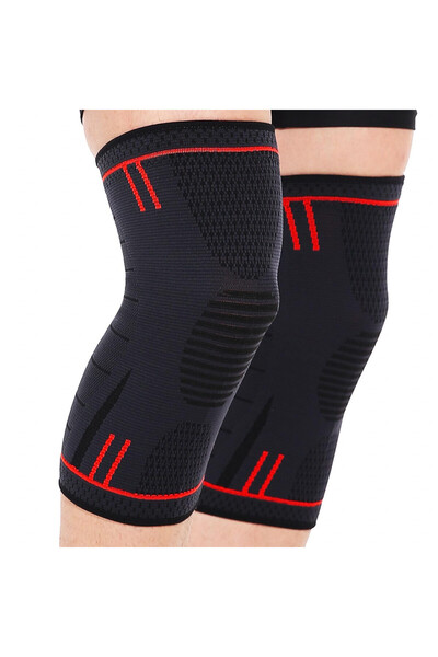 Surpown Set de 2 genunchiere, textile, negru/roșu, mărimea L