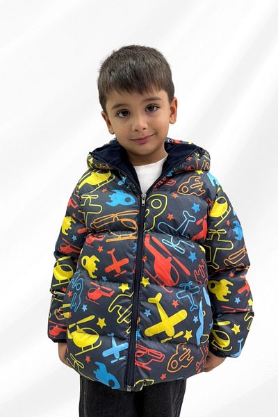 freemen Boy's Digital Patterned Fleece Water and Windproof Hooded Inflatable Winter Coat