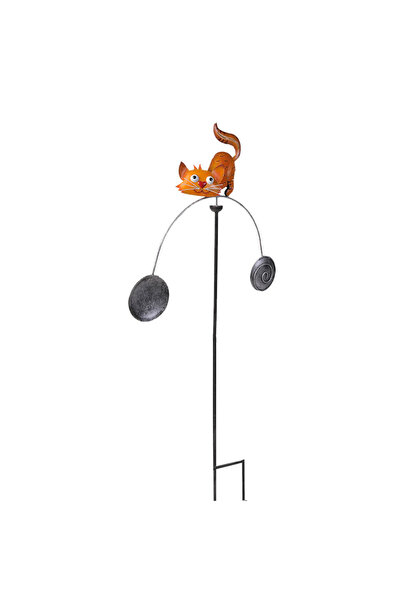 OEM Decoratiune metalica gradina Pisica portocalie pendul 116x23x18 cm