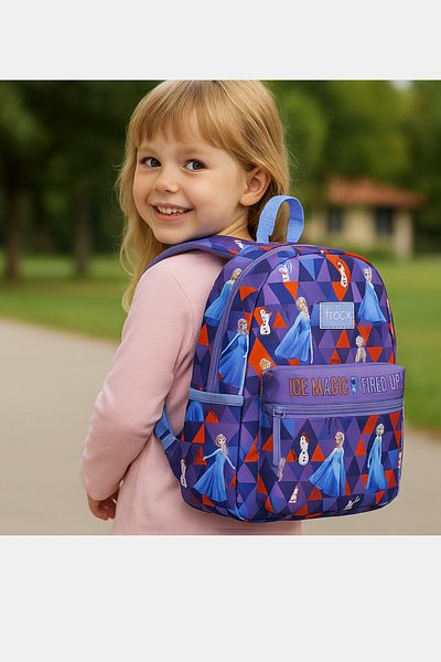 Mikro Frozen Elsa and Olaf Patterned Purple Blue Girl's Kindergarten Nursery and Daily Bag