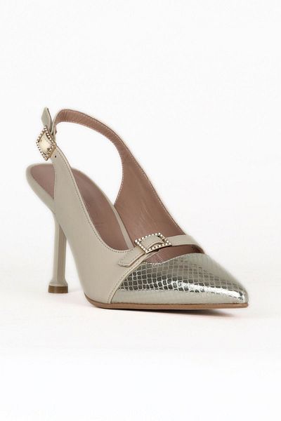 Bueno Shoes Beige Leather-Gold Snake Women's Heeled Shoes 33Wg7588