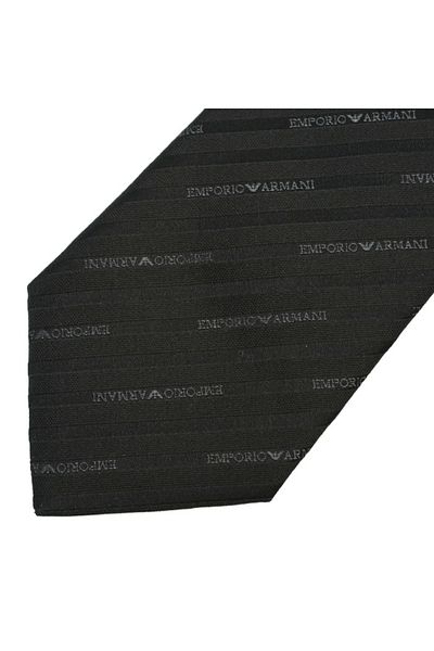 Emporio Armani Men's Jacquard Logo Pure Silk Fabric Black Tie 340075 2R605-00320