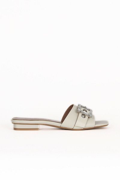 Bueno Shoes Beige Leather Women's Low Heel Slippers 33Wt9367