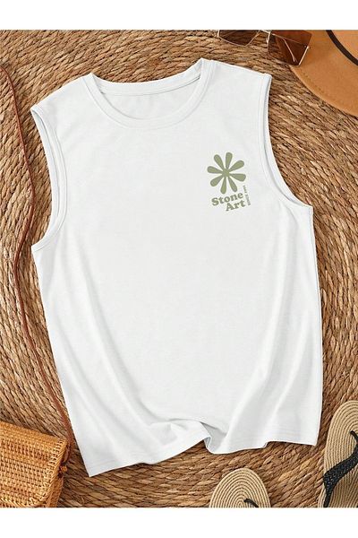 MARKATEM Stone Art Printed Relaxed Cut Cotton Men's Oversize Sleeveless T-Shirt