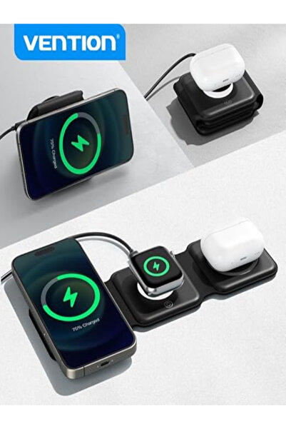 Vention لوحة شحن لاسلكية 3 في 1 بقوة 15 وات مع MagSafe، محطة شحن سيليكون قابل...