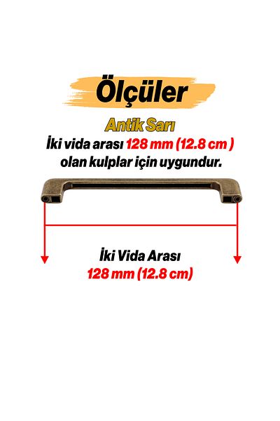 Badem10 Ilıca Metal Handle 128 mm 12.8 cm Antique Yellow Furniture Drawer Kitchen Cabinet Cupboard Handles Handle Handle