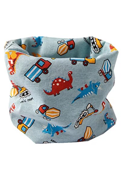 KERNOWSUN Eșarfă cu guler rulat pentru copii, model camion și dinozaur, albastru, KERNOWSUN, 40x20 cm