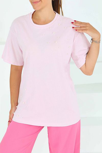TOFİSA Pearl Short Sleeve T-Shirt Pink - 27543