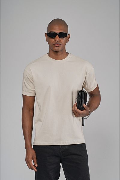 Butik Trend We Half Oversize Fit T-Shirt with Double Face Fabric Collar and Sleeves Ribbed Label Detail