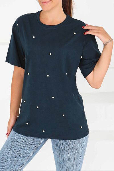 TOFİSA Pearl Short Sleeve T-Shirt Navy Blue - 27544