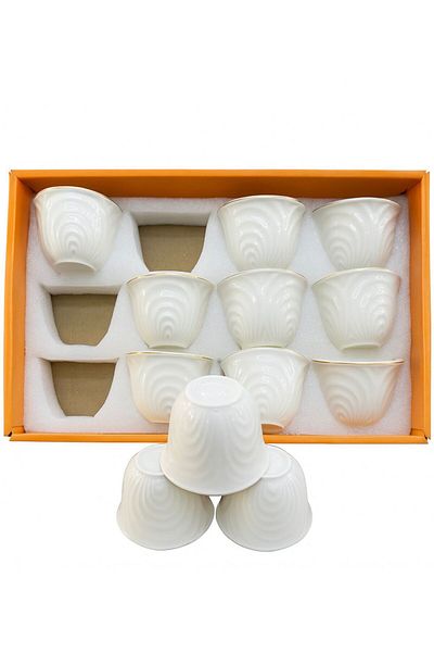 bakraj Arabic coffee cup set - 12 pieces, luxurious porcelain with a wave pattern