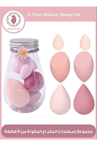 KHAJUL مجموعة إسفنجات مكياج متعددة الألوان من 6 قطع مع رباط شعر ديزي، إسفنجة تجميل ناعمة رطبة وجافة (وردي)